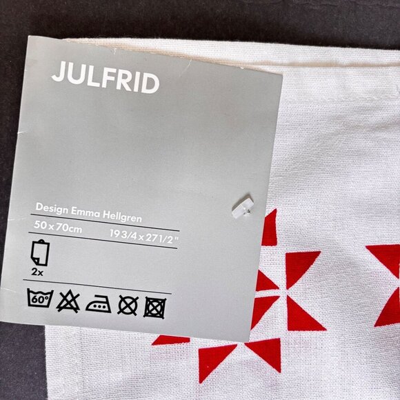 Ikea Red & White Cotton Tea Towels Set 2 Scandanavian Star Kitchen Large New - Picture 2 of 3